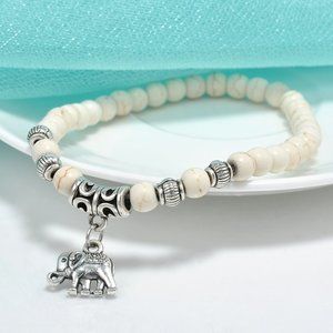 Lucky Elephant Bracelet w/White Turquoise Beads